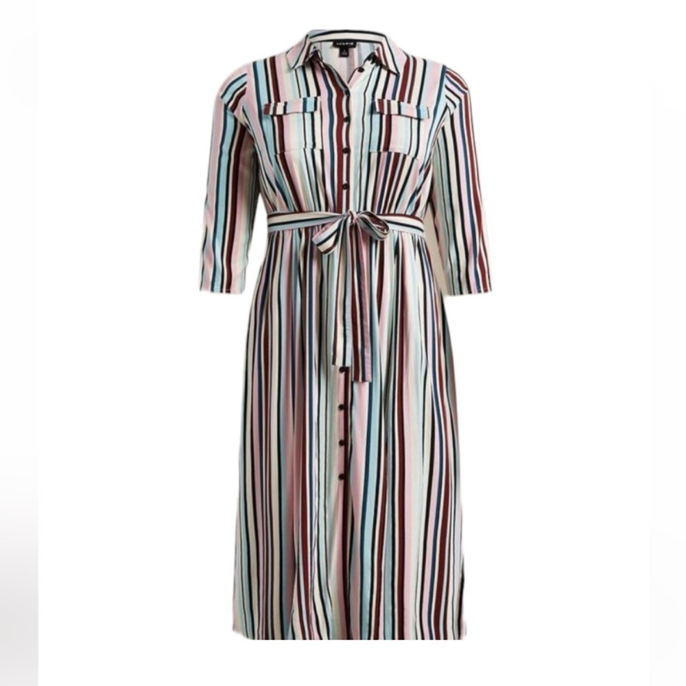 NEW Torrid Shirt Dress Midi Stretch Challis Button‎ Front Multi Stripe Size 2X